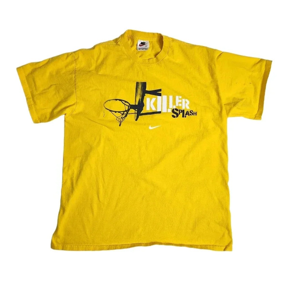 Vintage Nike Killer Splash Basketball Shirt Size Large Men's Yellow 90s - Picture 1 of 6